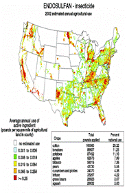 US map of Endosulfan use