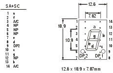 7-segment display pin connections, photograph  Rapid Electronics