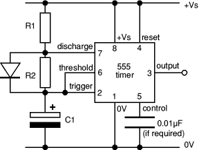 555 astable circuit with diode across R2