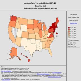 United States map showing age-adjusted incidence rates by state.